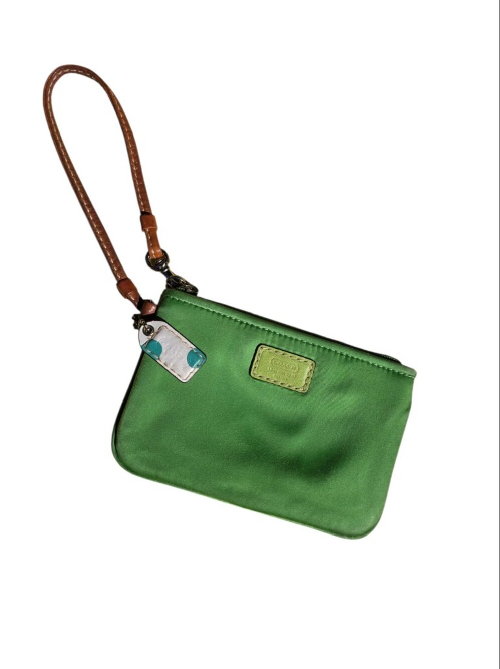 Coach Green Wristlet with Tan Strap